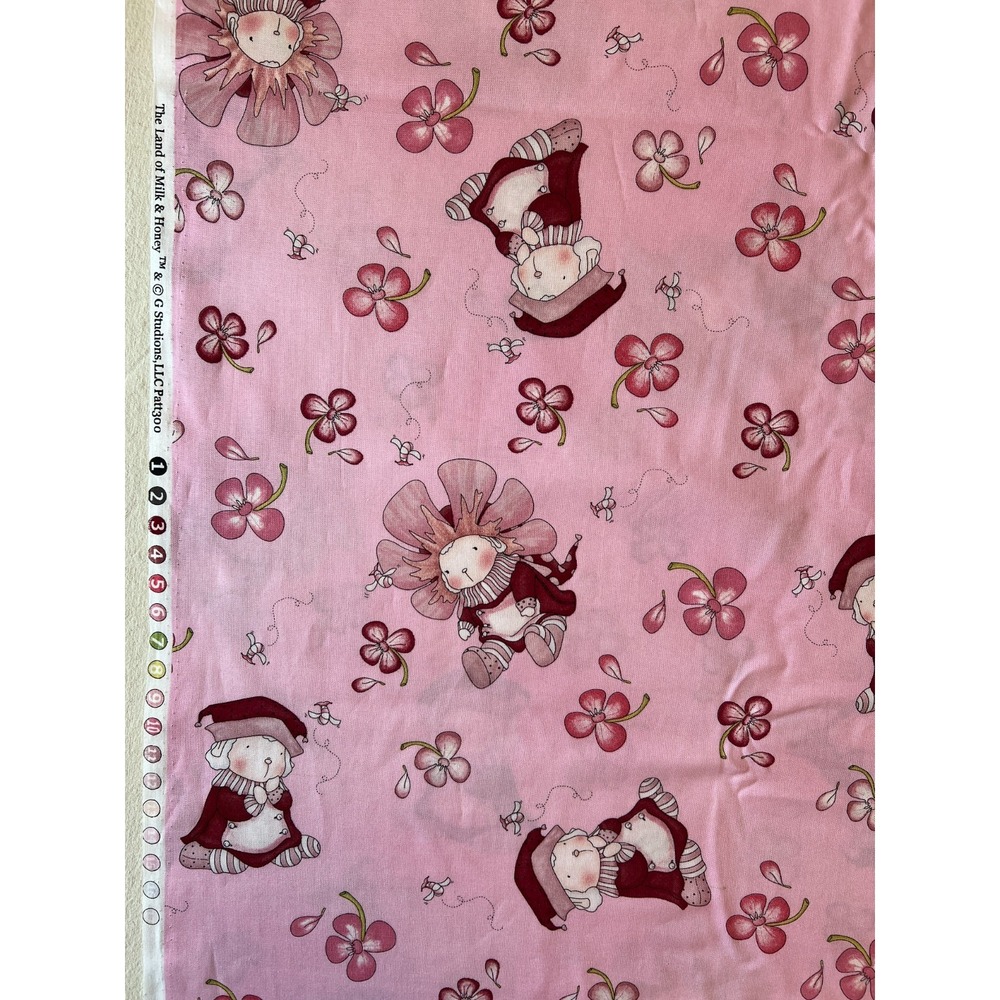 Fabric -Vintage The Land of Milk and Honey Pink Flower Bunny Bees G Studions BTY